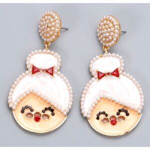 New Holiday Fashion Mrs. Claus/Granny Pearl Bead Design Alloy Stud Earrings-OS